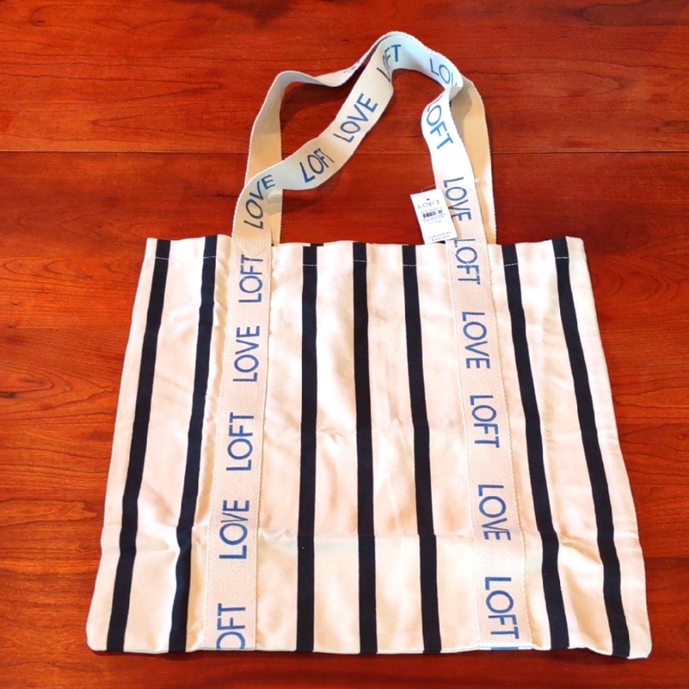 Loft canvas tote, navy stripe, new with tags